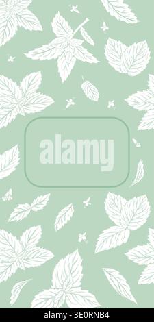 Vector botanical template with mint leaves on soft green background and blank label frame. Ideal for packaging, cover, label and branding design. Stock Vector