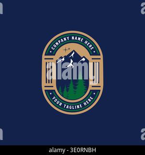 Rustic Alpine Peak Badge Label Emblem With Nature Pine Forest Silhouette Stock Vector