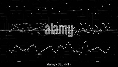 Displaying central dotted waveform and stepped square clusters on digital display, with grid lines Stock Photo