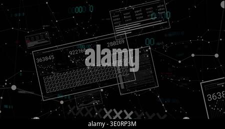 Displaying translucent keyboard schematic in data HUD, floating panels, numeric overlays, network Stock Photo
