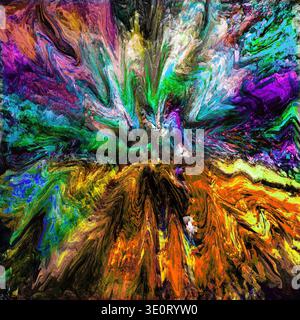 An abstract composition of explosive color in a swirling painting style. Stock Photo