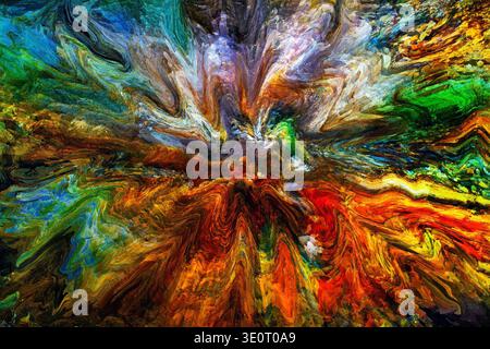 An abstract composition of explosive color in a swirling painting style. Stock Photo