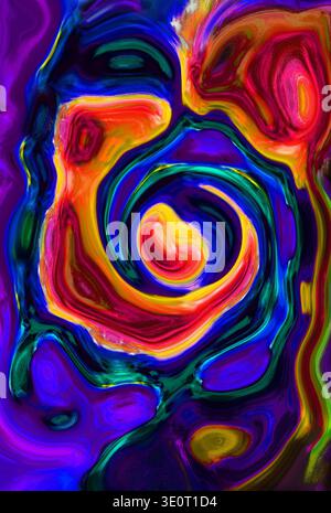 A vibrant abstract in a flowing painterly style with fluid brushstrokes and bold colors. Landscape or portrait orientation. Stock Photo