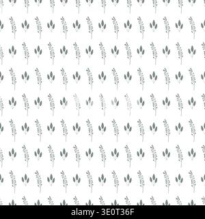 seamless botanical simple pattern with plants and leaves in a monochrome palette. Stock Vector