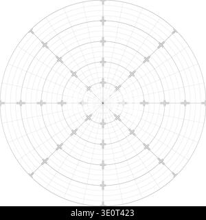 Black line radial dense grid texture with cell corners on white background. FUI science round grid backdrop. Math or technological notebook blank Stock Vector