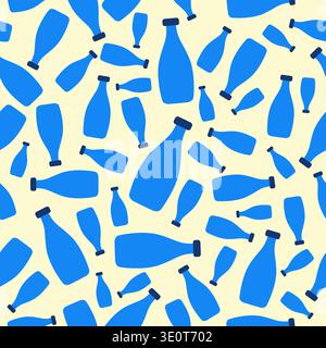 Blue bottles drink seamless pattern design with cream background Stock Vector