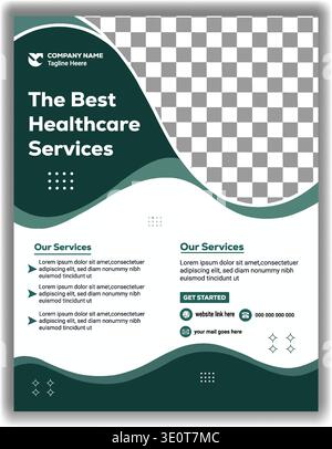 Professional healthcare service flyer template design with wave shapes healthcare template Stock Vector