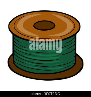 Green thread spool vector illustration, isolated on white background Stock Vector