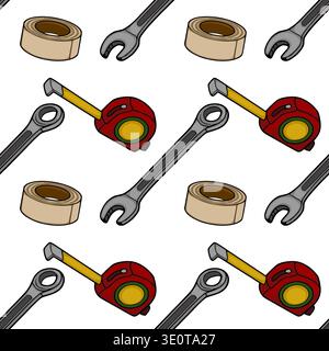 Seamless vector pattern of tools: wrenches and tape measures, perfect for construction or DIY themes. Stock Vector