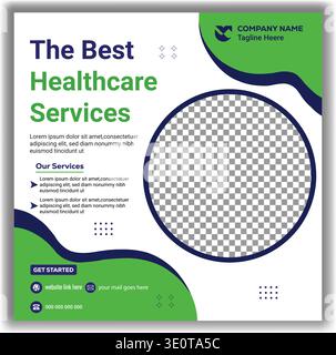 Best healthcare services social media post banner template with medical theme Stock Vector