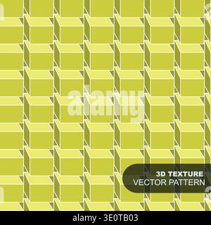 Art seamless geometric 3d abstract pattern. Futuristic digital technology repeatable vector background. Yellow optical illusion design. Bright color Stock Vector