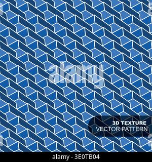 Blue seamless geometric 3d abstract pattern. Futuristic digital technology repeatable vector structure background. Blue optical illusion design Stock Vector