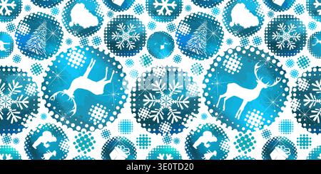 Seamless Christmas background with snowflakes and deer, branches and deer. Not AI. Vector illustration Stock Vector