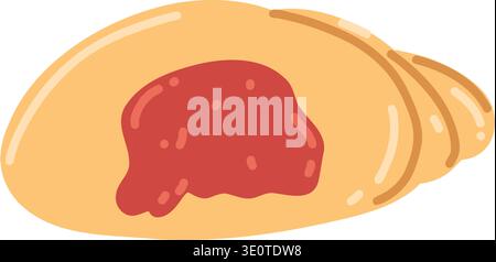 Half of croissant with red jam inside. Pastry element, sweet food, French breakfast Stock Vector