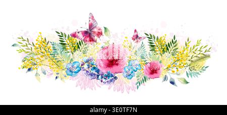 Abstract flower arrangement. Watercolor flowers. hand drawn Not AI, Vector illustration. Stock Vector