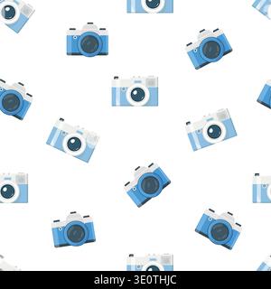 Camera seamless pattern. Flat vector clipart, illustration with isolated background. Stock Vector