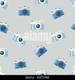 Camera seamless pattern. Flat vector clipart, illustration with isolated background. Stock Vector