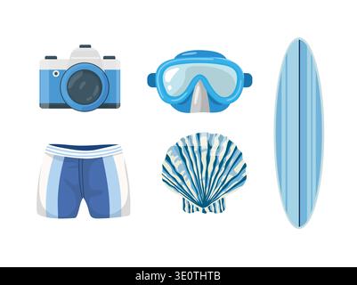 Sea set. Flat vector clipart, illustration with isolated background. Stock Vector
