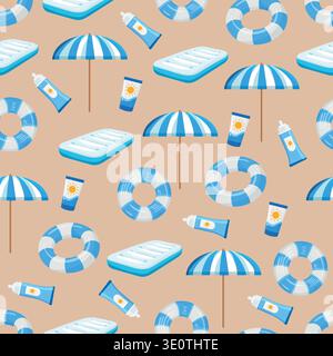Inflatable floating ring seamless pattern. Flat vector clipart, illustration with isolated background. Stock Vector