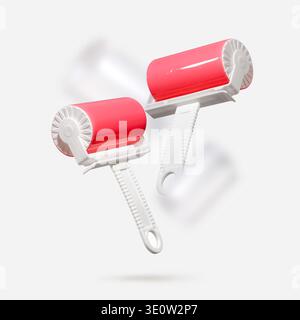 Two reusable eco lint rollers with pink sticky surface floating on light gray background. Concept sustainable household cleaning routine, zero waste l Stock Photo