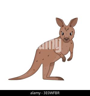 Cute kangaroo cartoon vector illustration flat style. Australian marsupial character, expressive eyes, friendly appearance, isolated on white Stock Vector