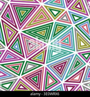Triangles pattern. Big shape size. Multiple repeated inner triangles. Multicolored style. Repeatable pattern. Beautiful vector tiles. Stock Vector
