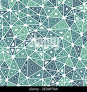 Mosaic triangles shapes background. Multiple repeated inner triangles. Medium shape size. Multiple colors style. Seamless pattern. Stock Vector