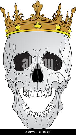 Skull Wearing Gold Crown Illustration — Royal Skull King Tattoo Design And Gothic Symbol Stock Vector