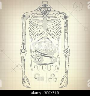 concept of buleprint of A.I. invention, robot body diagram Stock Vector