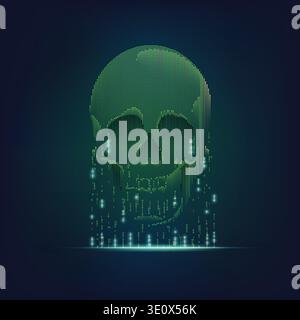 concept of computer virus, internet piracy and hacking, shape of skull combined with binary code Stock Vector