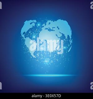 World map in digital technology style; concept of communication world Stock Vector