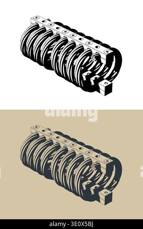 Wire rope isolator stylized vector illustrations Stock Vector