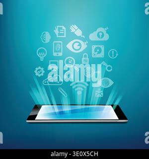 mobile phone application icons, concept of smartphone technology connection Stock Vector