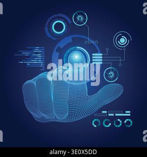 wireframe hand using digital interface, concept of communication world Stock Vector