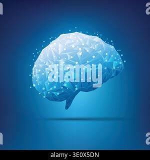 blue polygonal brain in scientific theme Stock Vector