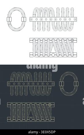 Wire rope isolator drawings stylized vector illustrations Stock Vector