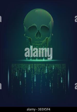 concept of virus computer, internet piracy and hacking, shape of skull combined with binary code Stock Vector