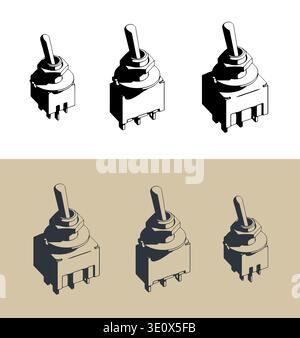 Toggle switches stylized isometric vector illustrations Stock Vector
