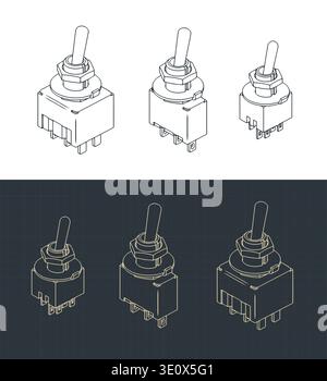 Toggle switches isometric drawings stylized vector illustrations Stock Vector