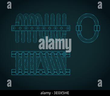 Wire rope isolator blueprints stylized vector illustration Stock Vector