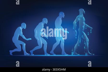 concept of technology advancement evolution, evolution of man in conceptual futuristic style Stock Vector