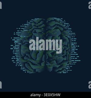 binary brain with sci-fi theme, concept of technology advancement Stock Vector