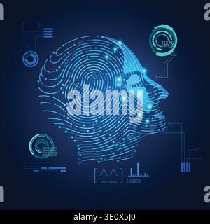 concept of biometric, digital Face Scanning, human face combined with electronic board Stock Vector