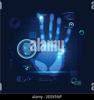 hand scan in futuristic style, vactor of handprint with technological theme Stock Vector