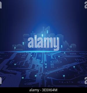 abstract futuristic background; digital building in a matrix style; technological city combined with electronic board Stock Vector