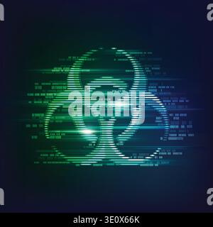 concept of cyber attack, internet piracy and hacking, biohazard symbol combined with binary code Stock Vector
