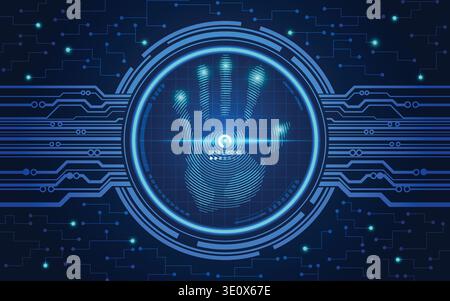 hand scan in futuristic style, vector of handprint with technological theme, concept of cyber security Stock Vector