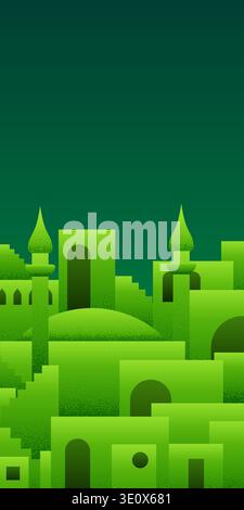 Arabic city panorama in pistachio green color for chocolate packaging Stock Vector