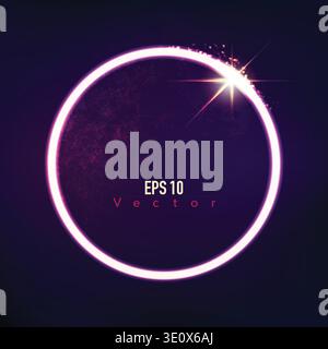 concept of nature in universe, eclipse with purple beam and bright light dust Stock Vector
