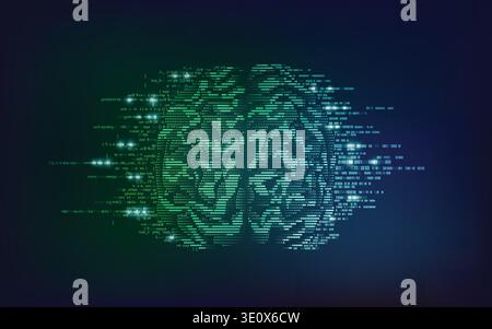 binary brain with sci-fi theme, concept of technology advancement Stock Vector